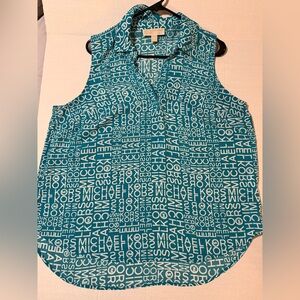 Michael Kors Teal Logo Print Blouse